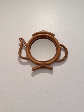 Vintage MCM Tiki Rattan Wicker Teapot Mirror